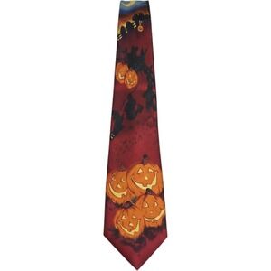 Unbranded Halloween Necktie Mens OS Red Excellent Jack O Lantern Witch Spooky